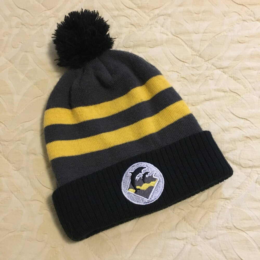 Vintage Pink Dolphin Yellow Striped Pom Beanie Hat Streetwear Hypebeast